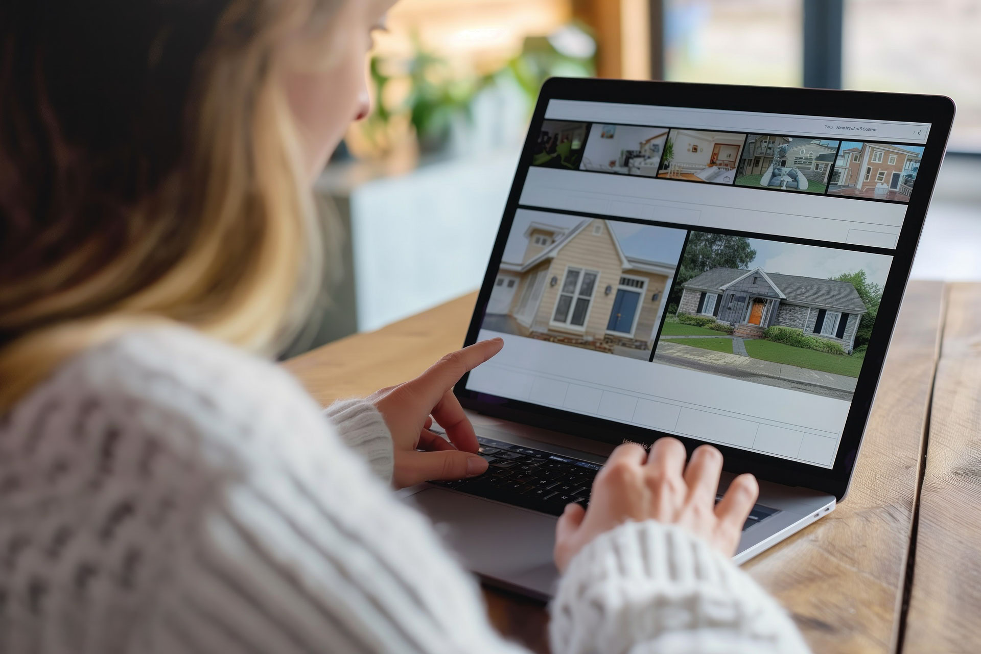 Frau sucht am Tablet nach Immobilien